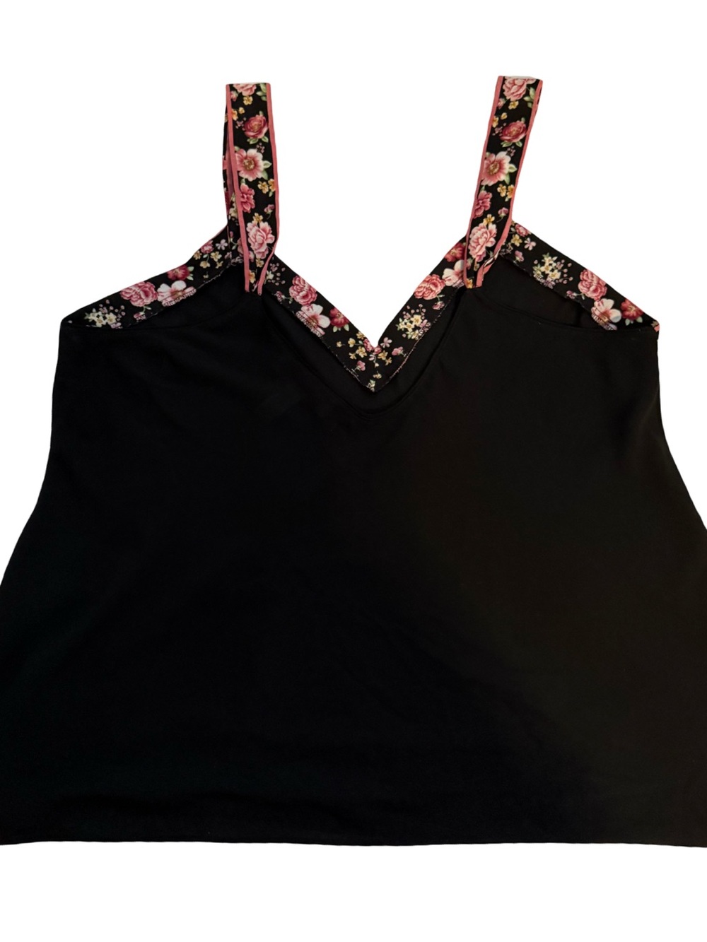 Y2K baby doll slip top Black Floral-Trim V-Neck Camisole with Pink Rose Print - Picture 4 of 5